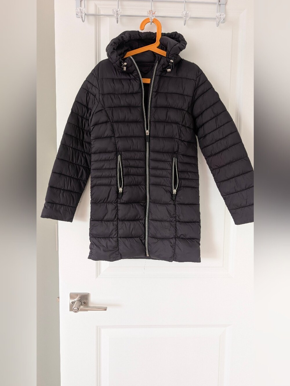 Point Zero Girl's Black Quilted Long Puffer Coat with Hood